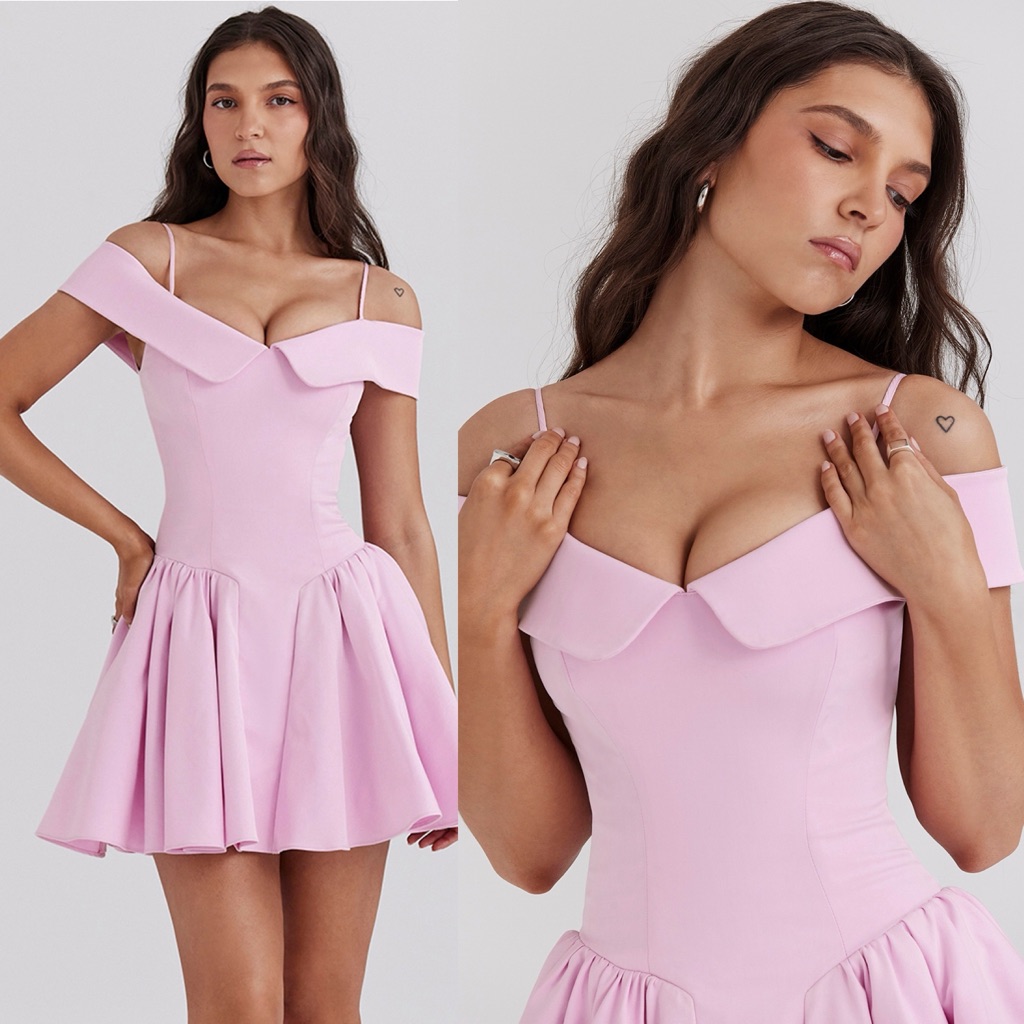 Cotton Candy House Of Cb 'Elida' Cotton Candy Twill Off The Shoulder Mini Dress